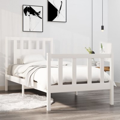 vidaXL Cadru de pat single, alb, 90x190 cm, lemn masiv foto