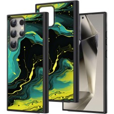 Hus&Auml; pentru samsung galaxy s25 ultra, marble, protec&Egrave;ie camer&Auml;, anti&Egrave;oc, design slim, negru - verde - blue