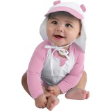 Cumpara ieftin Costum de Baie cu Palarie pentru Bebelusi si Copii, UPF 50+, Protectie Solara Completa, Roz si Alb, Cuddle Club, 3-4 ani Alb | Roz 99-106 CM, Oem