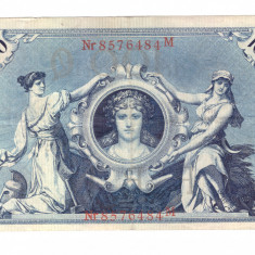 Bancnota Germania 100 mark/marci 7 februarie 1908, serie rosie,stare foarte buna