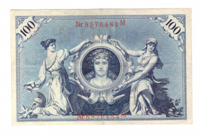 Bancnota Germania 100 mark/marci 7 februarie 1908, serie rosie,stare foarte buna foto