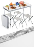 Set masa 120 x 60 x 70/60/54 cm si 4 scaune pliabile pentru camping 27 x 32,5 x 35,5 cm, MalTec 112755