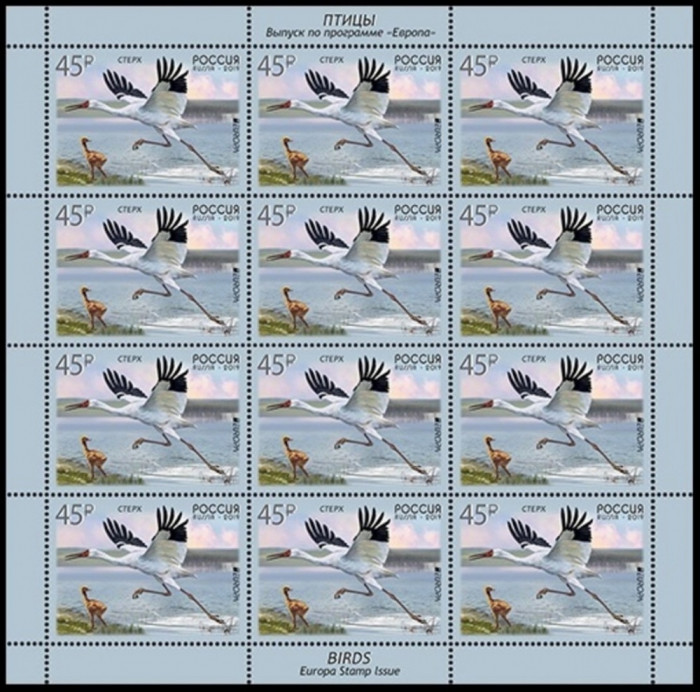 RUSIA 2019 EUROPA CEPT -PASARI - serie 1 timbru in coala de 12 timbre MNH**