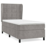 Cumpara ieftin Pat continental cu saltea, gri deschis, 80x200 cm, catifea