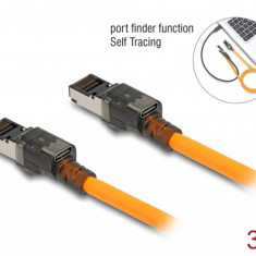 Cablu de retea RJ45 Cat.6A S/FTP T-T cu port finder Self Tracing USB-C 3m Orange, Delock 80410