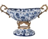 Fructiera din portelan Craquelle cu lebede din bronz ROC104