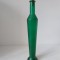 Sticla inalta si ingusta ART DECO, verde mat cu dop de pluta cu capat de plastic culoare chihlimbarului, 34cm inaltime