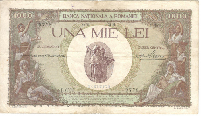 Romania 1000 Lei 1936 supratipar