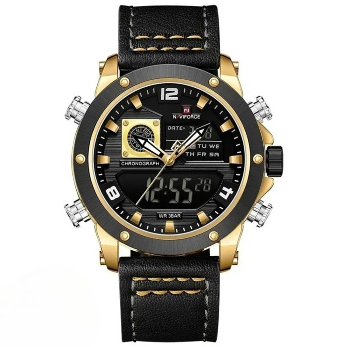 Ceas Barbati Naviforce 9236 Negru-Auriu , Functii Multiple, Design Military, Cronometru, Rezistent la Apa 3ATM
