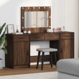 vidaXL Set masă cosmetică cu LED 3 piese, stejar negru, lemn prelucrat