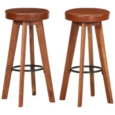 Gossi scaune de bar, 2 buc., piele naturala &amp; lemn masiv de acacia