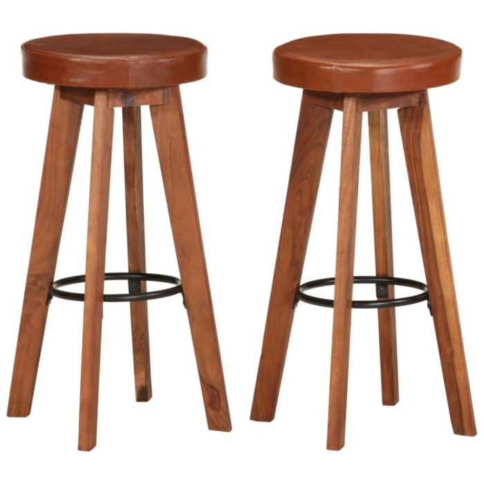 Gossi scaune de bar, 2 buc., piele naturala &amp; lemn masiv de acacia