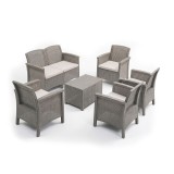 Set mobilier gradina Leziter Venus II Big 6 persoane, Rattan Sintetic, Cappuccino, Rezistent Intemperii &amp; UV