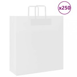 VidaXL Pungi de h&acirc;rtie 250 buc cu m&acirc;nere albe 45x17x48 cm