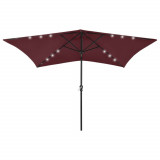 Umbrela de soare cu stalp din otel &amp; LED-uri, rosu bordo, 2x3 m GartenMobel Dekor