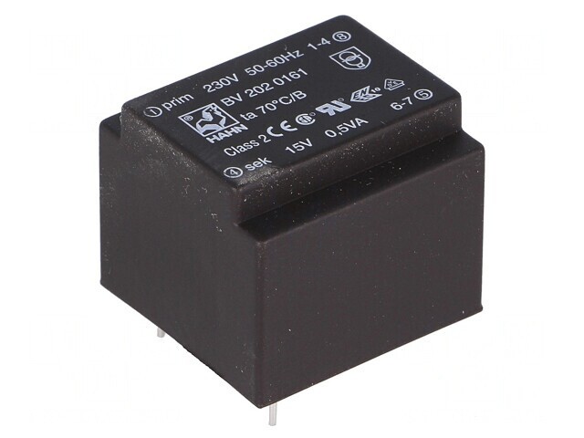 Transformator &icirc;ncapsulat 0,5VA 230V 15V PCB