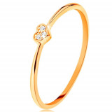 Inel din aur galben de 14K - inimă decorată cu zirconii rotunde, transparente - Marime inel: 49