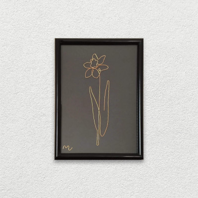 Narcisa, tablou din fir continuu de sarma placata cu aur, 16x21cm foto
