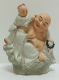 Hotei Buddha cu Karako - bibelou porțelan China anii 1950