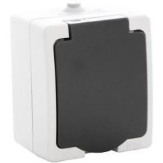 Priză simplă cu &icirc;mpăm&acirc;ntare IP54 alb, montaj aplicat