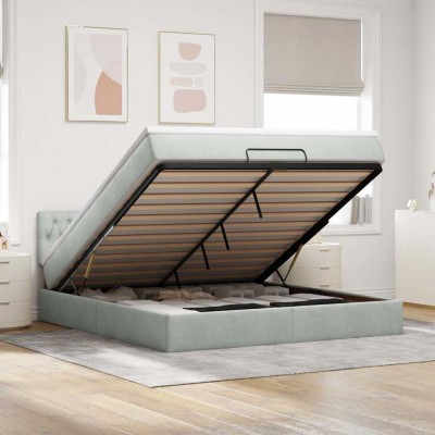 vidaXL Cadru de pat otoman cu saltea Gri deschis 180x200cm catifea 3311861 foto