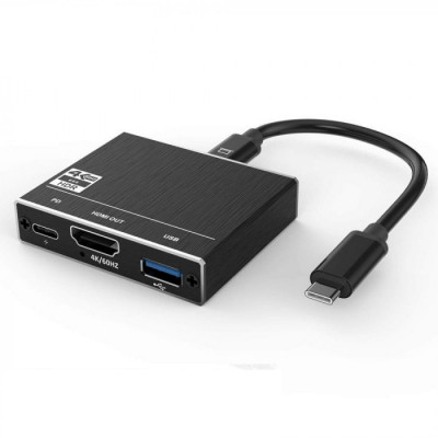 3in1 Convertor USB-C la HDMI 4K + USB 3.0 + USB tip C pt telefon laptop nintendo foto