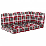 Perne pentru canapea din paleți, 3 buc., roșu, model carouri, vidaXL