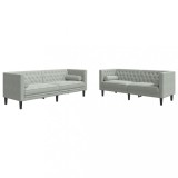 Cumpara ieftin Set canapele Chesterfield cu perne rulou, 2 piese, gri, catifea