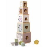 Cuburi educative din lemn cu forme geometrice, 5 piese, 48 cm