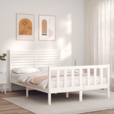 vidaXL Cadru de pat fără saltea, alb, 140x190 cm, lemn masiv de pin 3193187
