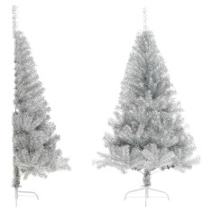vidaXL Jumătate brad de Crăciun cu suport, argintiu, 150 cm, PET 344696