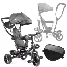 Tricicleta pentru copii cu scaun rotativ si roti de cauciuc, 105 cm x 94 cm x 52 cm, culoare gri