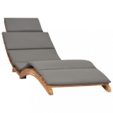Șezlong Pliabil Lemn Tec vidaXL, Pernă Gri &Icirc;nchis, 175cm, Ergonomic, Gradină/Exterior