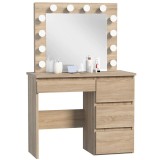Masa de toaleta Hollywood cu oglinda LED si 4 sertare, stejar, 94x43x140 cm