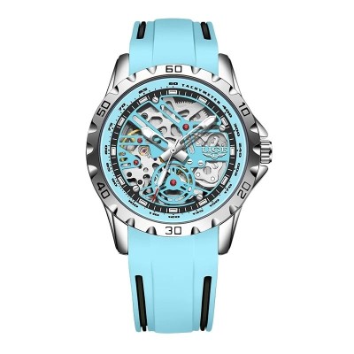 Ceas Barbati Lige 89118 Cyan , Ceas Mecanic, Design Sport, Functii Multiple, Afisaj Luminos, Rezistent la Apa 3ATM foto