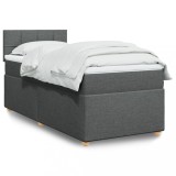 VidaXL Pat box spring cu saltea, gri &icirc;nchis, 90x190 cm, textil