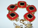 Bratara designer, vintage, email bicolor, cadopu cercei noi placati cu aur