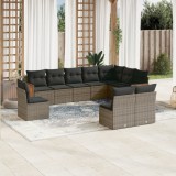 VidaXL Set mobilier de grădină cu perne, 10 piese, gri, poliratan
