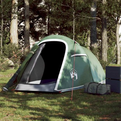 vidaXL Cort de camping pentru 2 persoane, verde, impermeabil foto