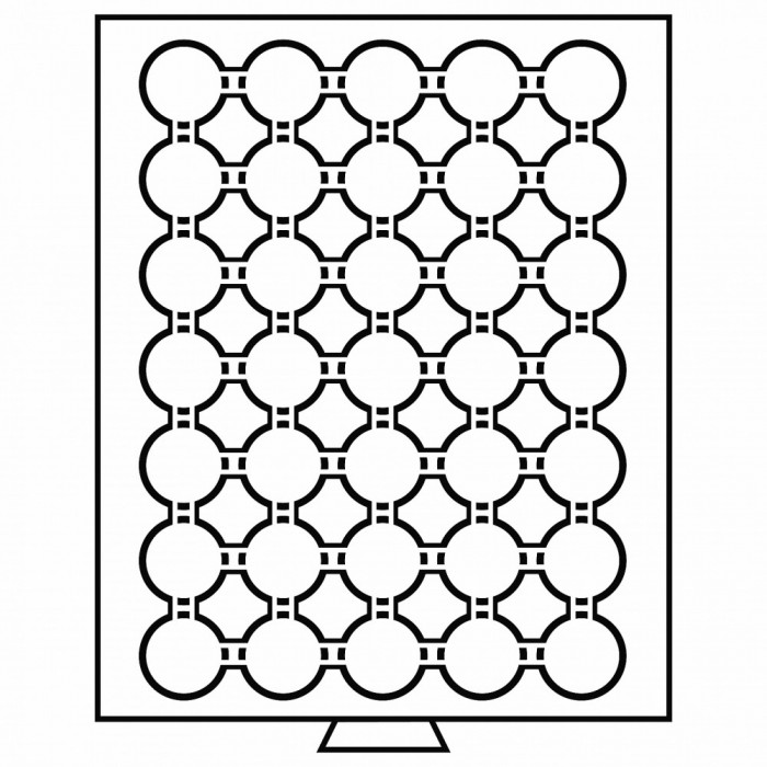 Tava cu 35 locasuri rotunde pentru monede de 26mm in capsule