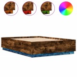 Cadru pat cu lumini LED stejar fumuriu 150x200cm lemn prelucrat