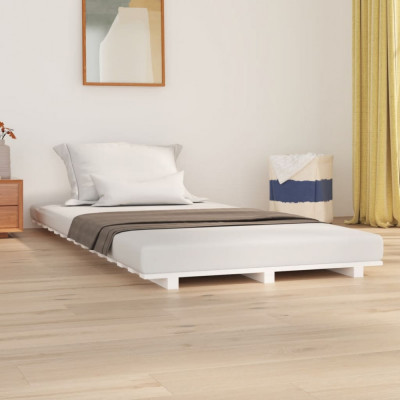 vidaXL Cadru de pat, alb, 75x190 cm, lemn masiv de pin foto