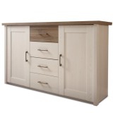 Cumpara ieftin Comoda 2 usi 4 sertare mdf pin alb stejar sonoma trufa Lumera 150x42x90 cm
