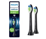 Rezerve PHILIPS Sonicare Optimal White HX6062 88, Pachet de 2 capete de periere, Standard, Click-on, Sincronizarea modurilor BrushSync, Negru, L x A x