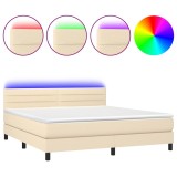Cumpara ieftin Pat cu arcuri, saltea si LED, crem, 180x200 cm, textil