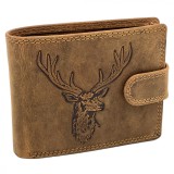 Portofel Piele pentru Barbati, Hunter Brand, Gold Edition, Gravat cu Cerb, Protectie RFID,12x10x2,5 cm
