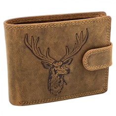 Portofel Piele pentru Barbati, Hunter Brand, Gold Edition, Gravat cu Cerb, Protectie RFID,12x10x2,5 cm