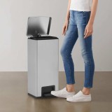 Coș gunoi inox 30L vidaXL argintiu cu pedală, anti-amprentă, silențios