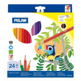 Cumpara ieftin Set 24 Creioane Color MILAN, 24 Culori, Corp Hexagonal din Lemn, Creioane Colorate, Creioane MILAN, Set Creioane Colorate, Creion Colorat, Creioane Sc