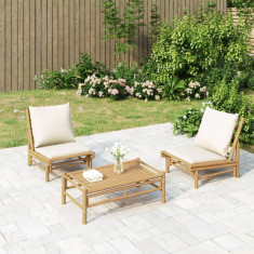 vidaXL Set mobilier de grădină, cu perne alb crem, 3 piese, bambus foto